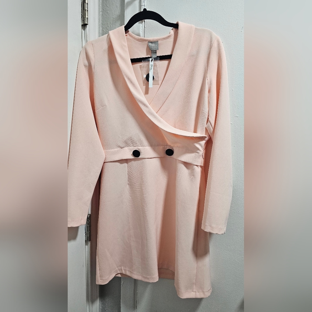 Elegant Blush Dress with Black Button Accents